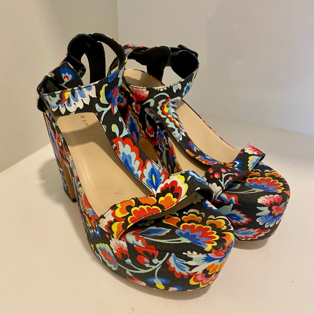 Loeffler Randall Minette Floral-Print Platform Sandal, Black/Multi Size 61/2 - Picture 5 of 11